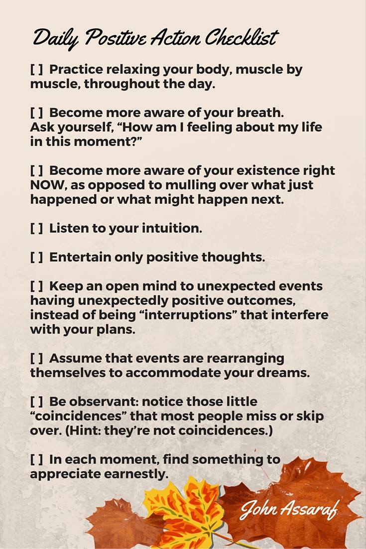 Daily Positive Action Checklist John Assaraf